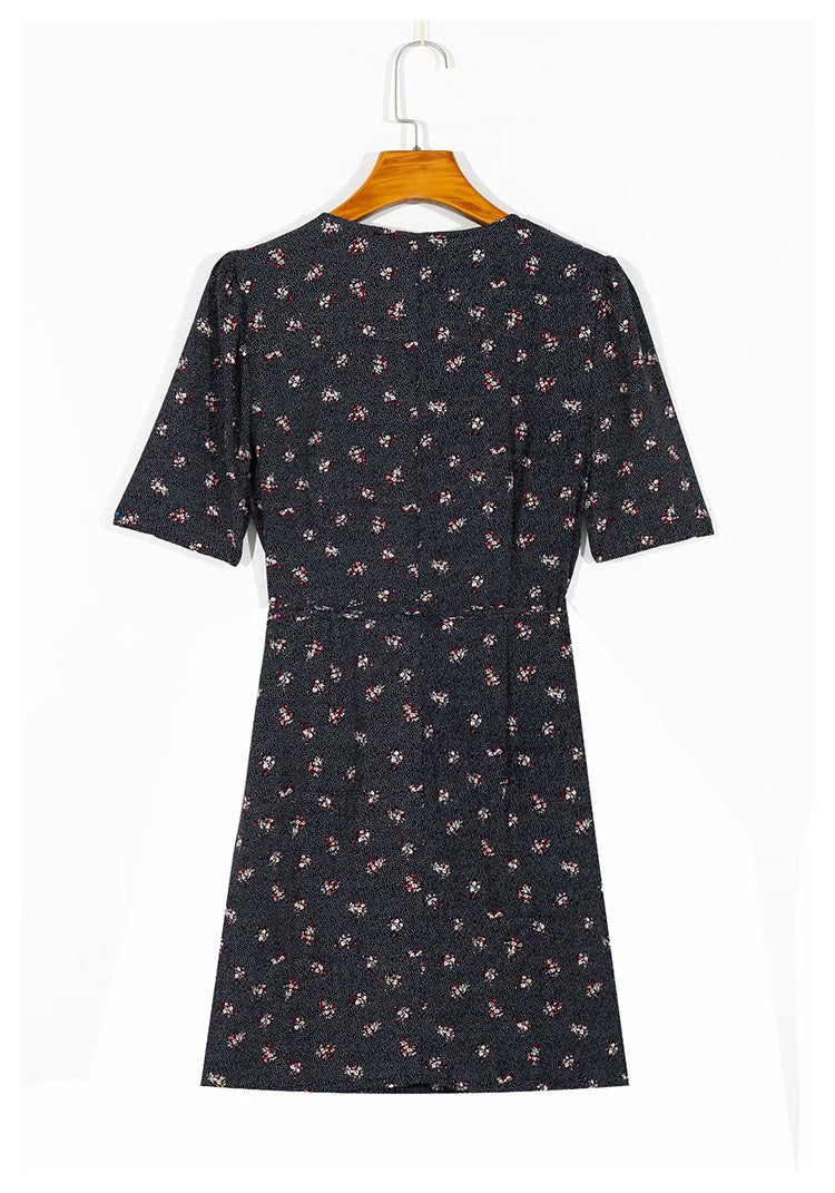 French minority fashion sexy wave dot floral print dress 7051