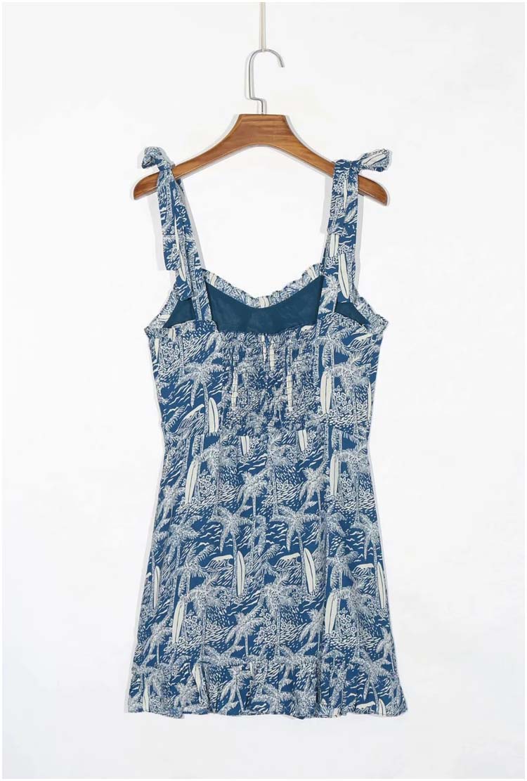 Robe vintage sexy à col en V et clavicule ouverte avec imprimé fendu 7135