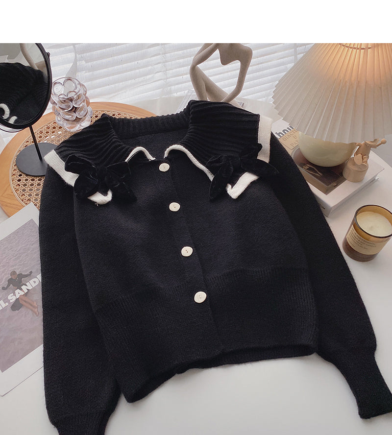 Vintage-Strickjacke mit Schleifenrevers 6193