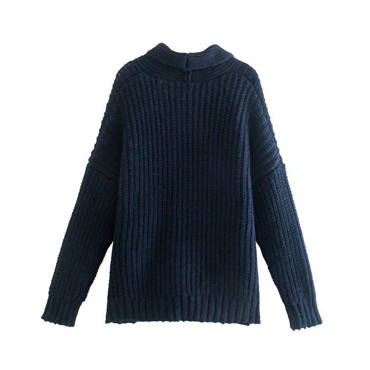 Lapel knit cardigan autumn casual versatile sweater 7395