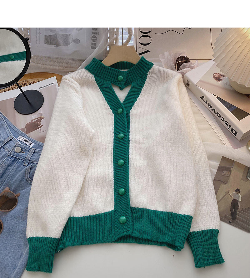 Ausgehöhltes Design des farblich passenden Langarm-Retro-Pullovers 6196