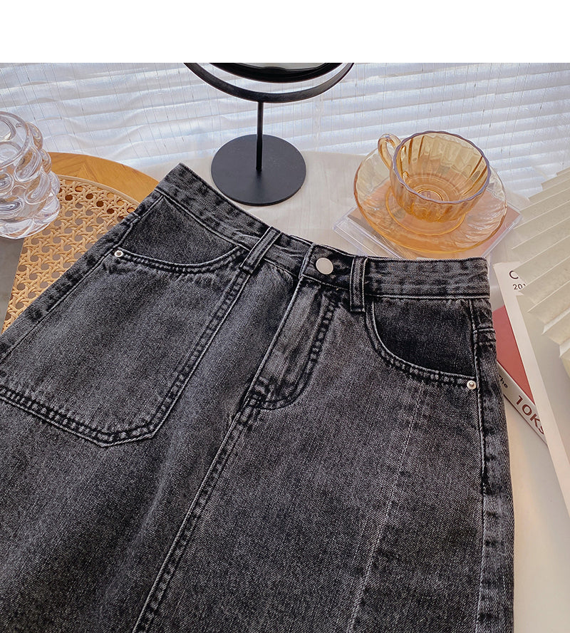 Casual simple solid color split high waist A-shaped skirt fashion 5559