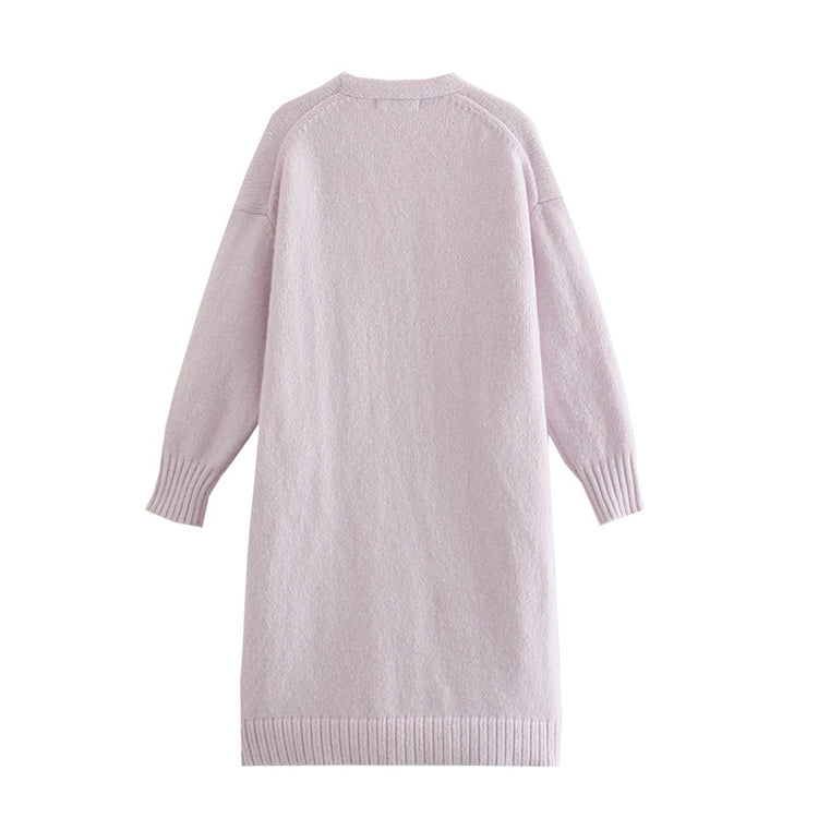 Lazy wind wide elastic pocket long knitted coat cardigan 7469