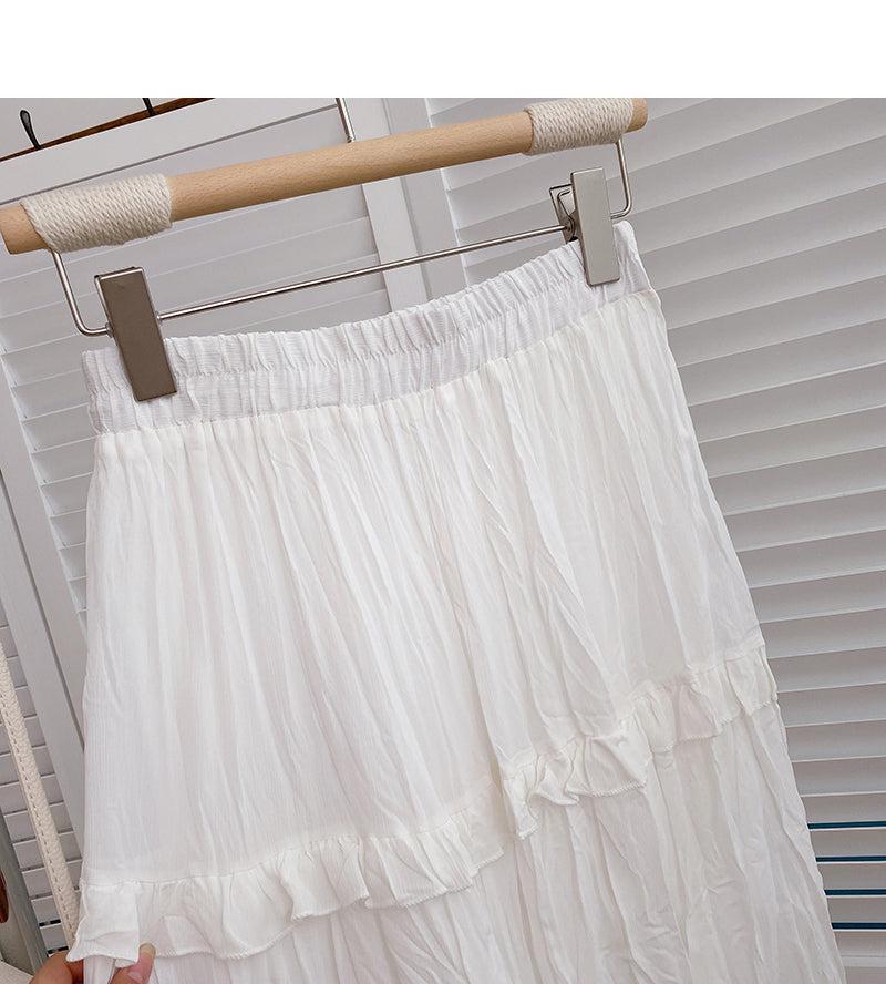 Temperament high waist pleated lace A-line skirt 5815