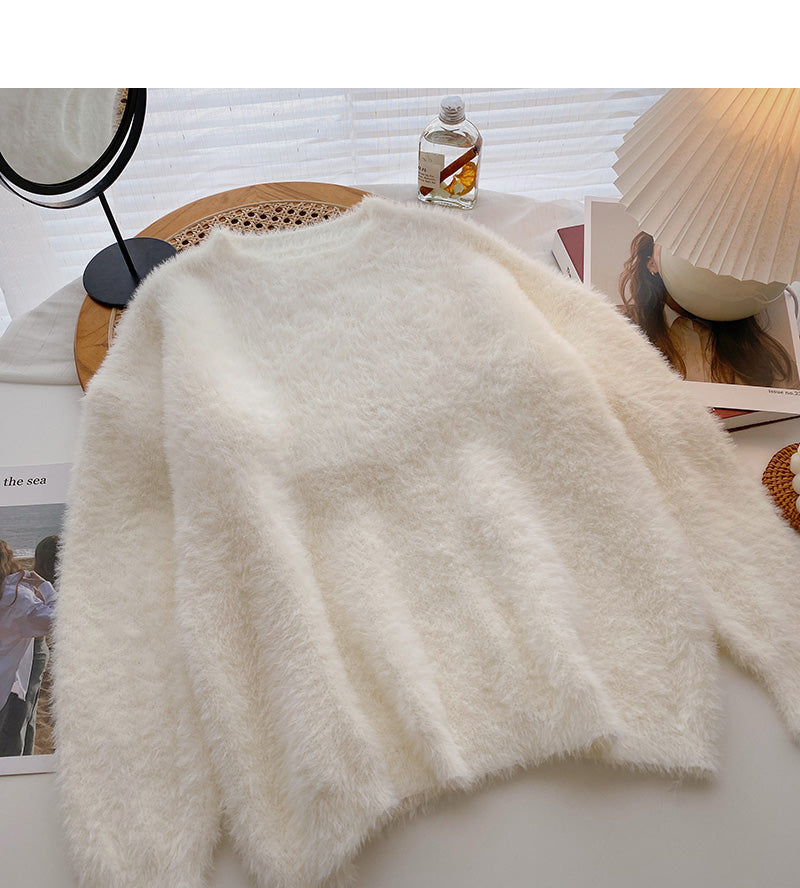 Korean simple casual solid color loose long sleeve top 5951