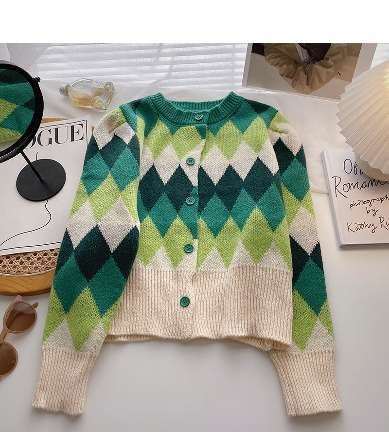 Lingge Kontrastfarbe süßer Retro-Langarmpullover 6206