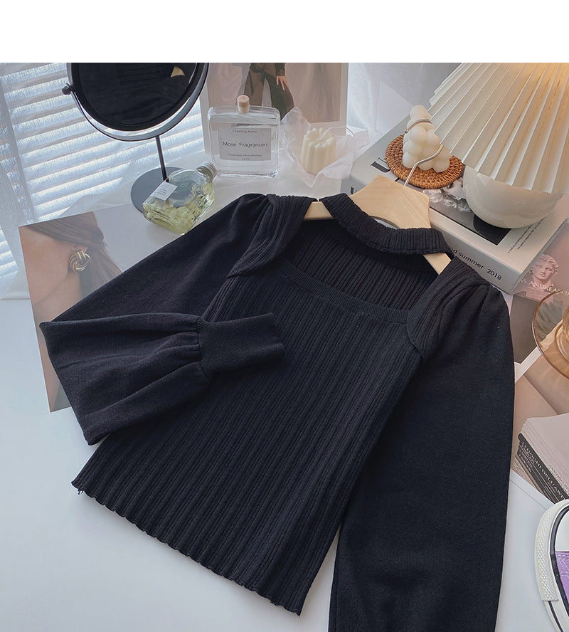 Sorgfältig maschinell ausgeschnittener Pullover mit eckigem Ausschnitt 6626