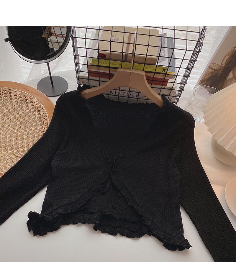T-shirt long sleeve fungus edge V-neck design, slim fit 6508