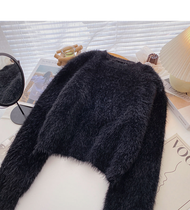 Solid imitation mink sweater thin top 6086