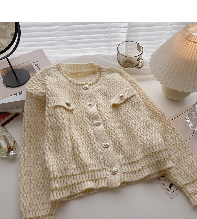 Minority design retro lazy round neck pearl button top 5893