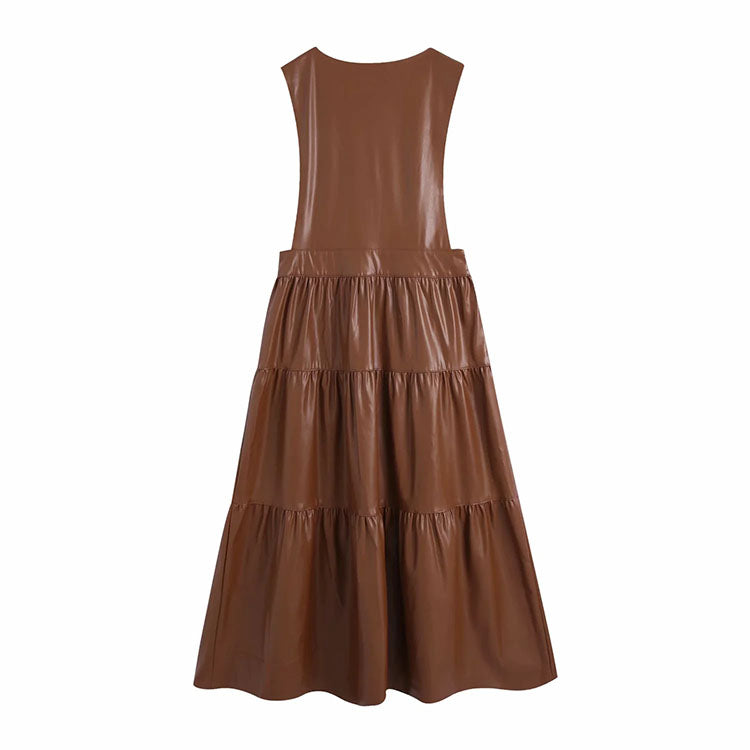 Sleeveless backless vest skirt knee length dress A-line skirt 7144