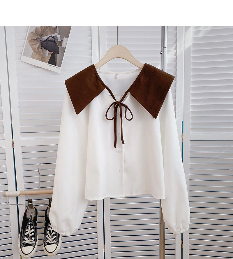 Niche design doll collar detachable long sleeve top 6354