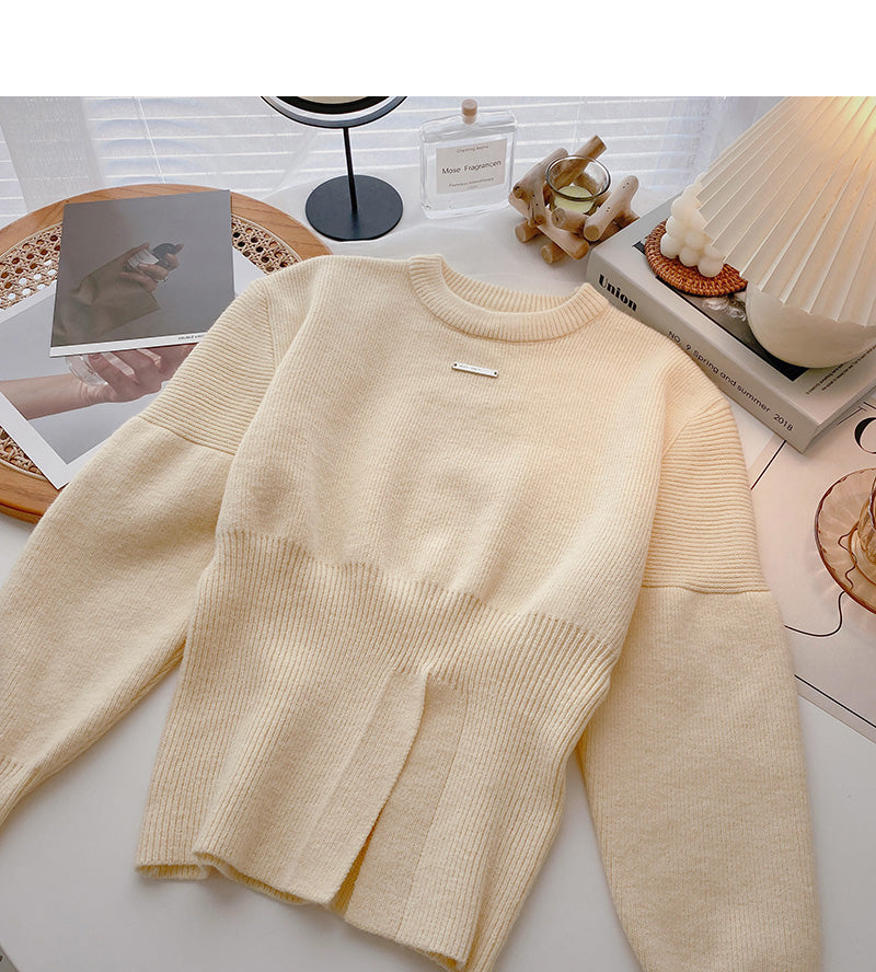 Bubble-Sleeve-Design, geteiltes und dünnes Top mit Rundhalsausschnitt 6070