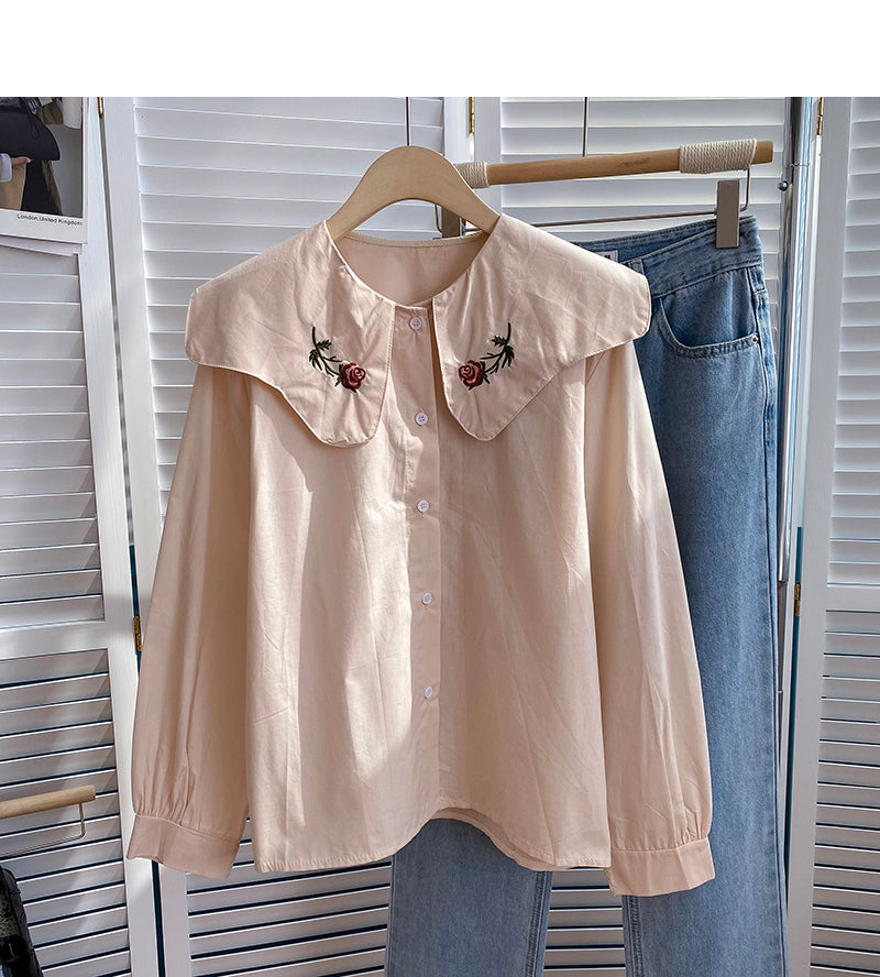 Embroidered Baby collar Vintage Art shirt 6416