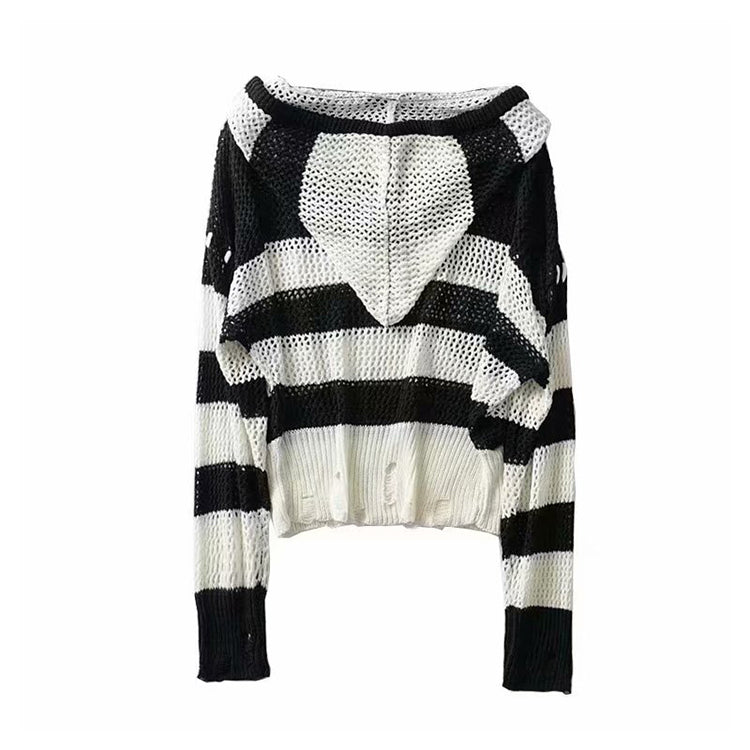 Kapuzenpullover 7280 im Hongkong-Stil mit ausgehöhlten Vintage-Streifen
