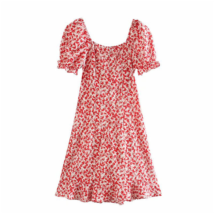 French retro girl sweet butterfly print dress 7072