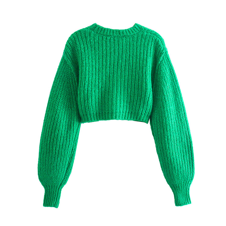 Kurzer Pullover mit Puffärmeln im Retro-Minoritätsdesign 7155