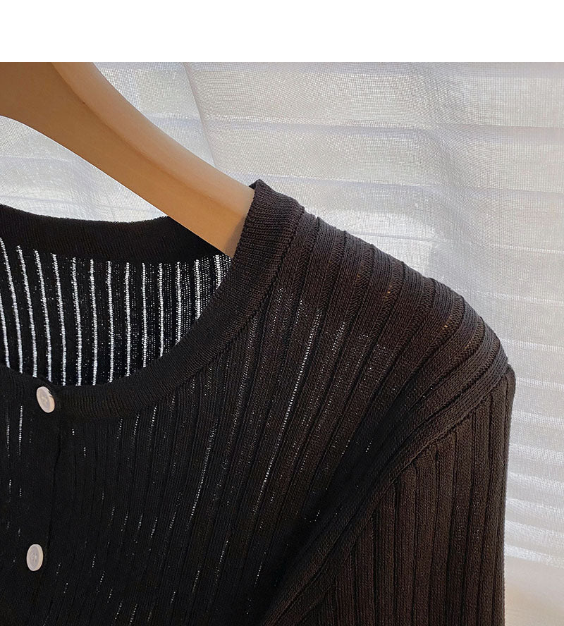 Long Sleeve Striped short slim casual knit top 6512