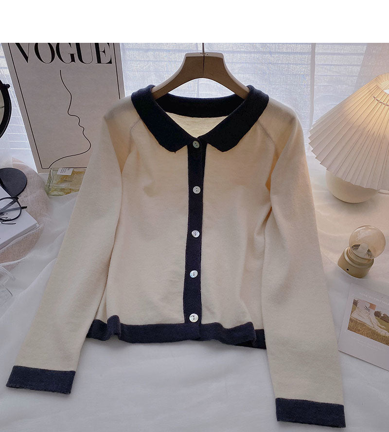 Contrast single breasted long sleeve T-shirt 6649