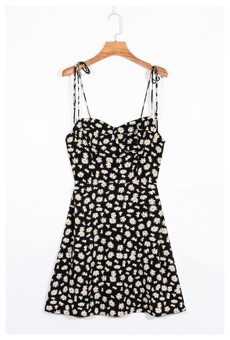 Daisy print A-line suspender dress 7035