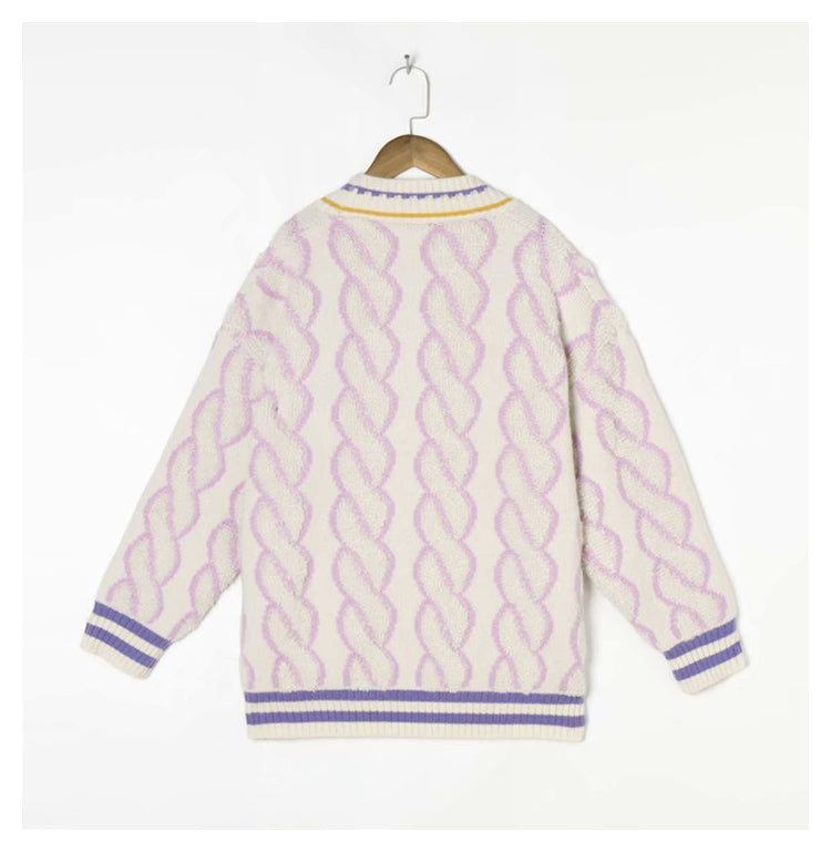 V-Ausschnitt Strickjacke Herbst lässig farblich passend Twist Pullover Mantel 7260