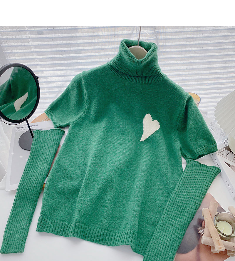 High neck Pullover Sweater design sense two long sleeved bottomed tops 6608