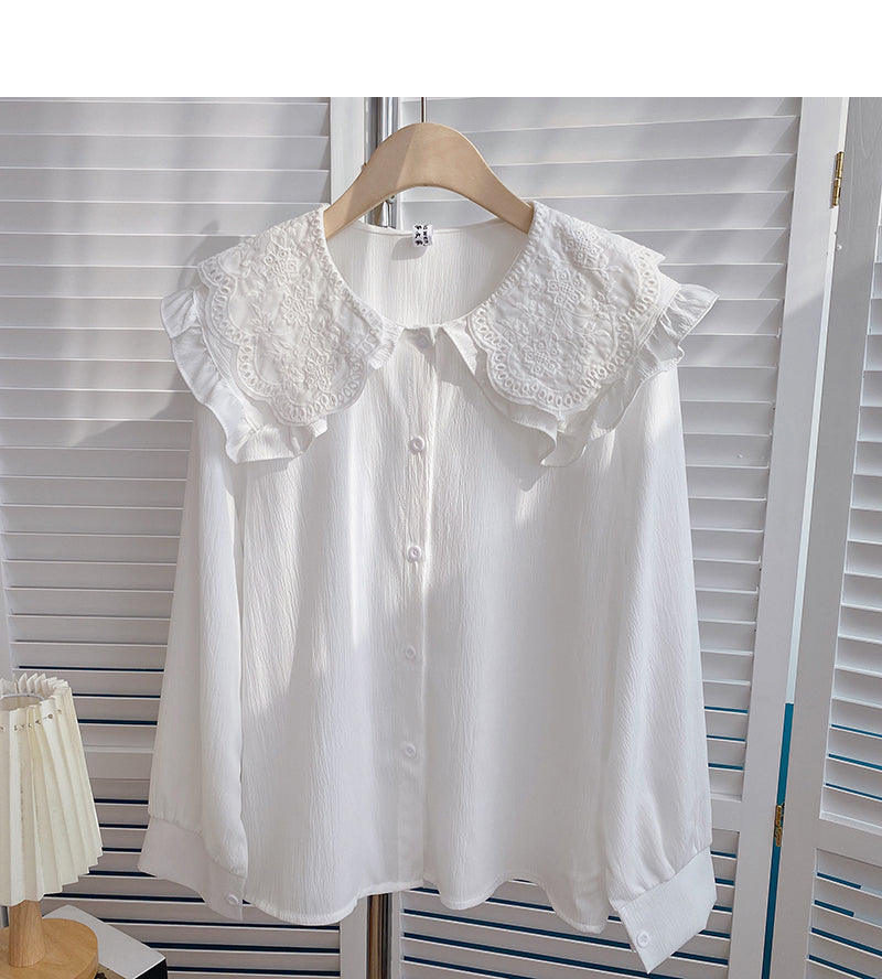 Lace doll neck Vintage age reducing shirt 6403