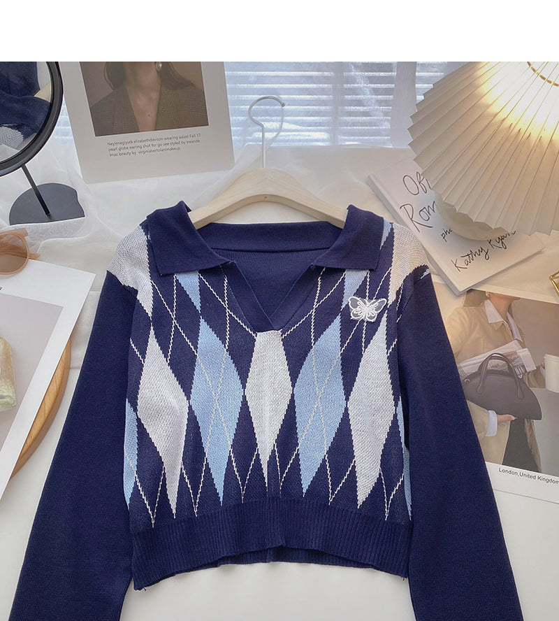 Bow contrast color long sleeve T-shirt shows thin short top 6523