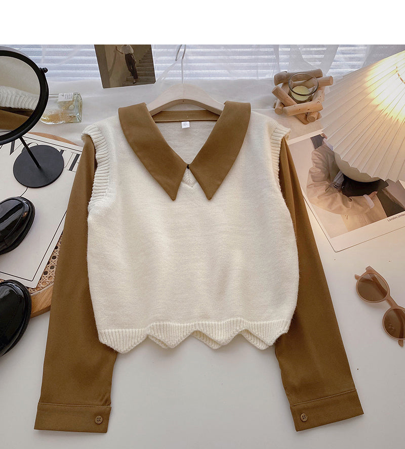 Long sleeve stitching design sense sweater soft top 6607