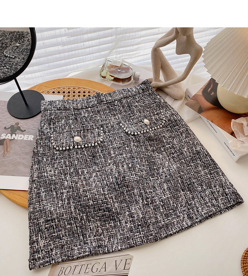 Korean version of A-shaped skirt with thin, fragrant style and tweed 5616