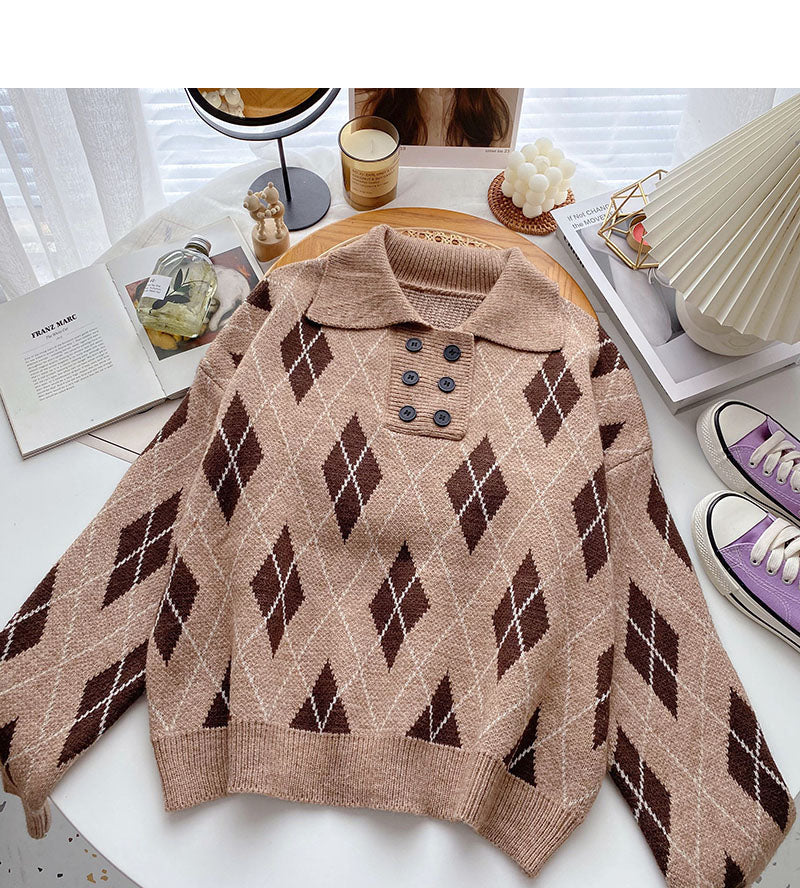 Revers-Pullover im Rauten-Kontrasttop 6050