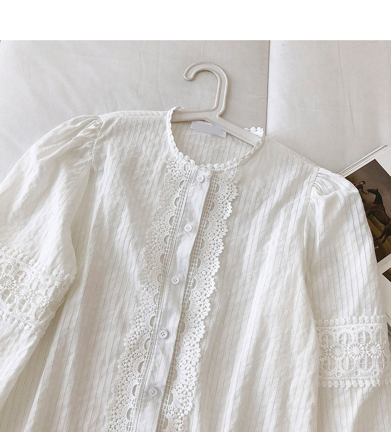 Heavy duty hook design loose French Long Sleeve Shirt 6254