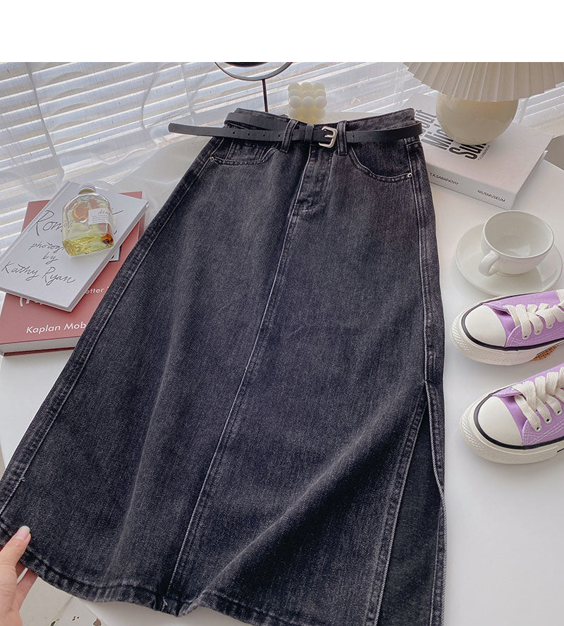 Koreanischer geteilter A-förmiger Moderock mit hoher Taille und schlankem Design 5709