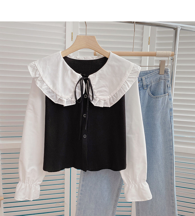 Baby collar color blocking bandage Long Sleeve Shirt 6400