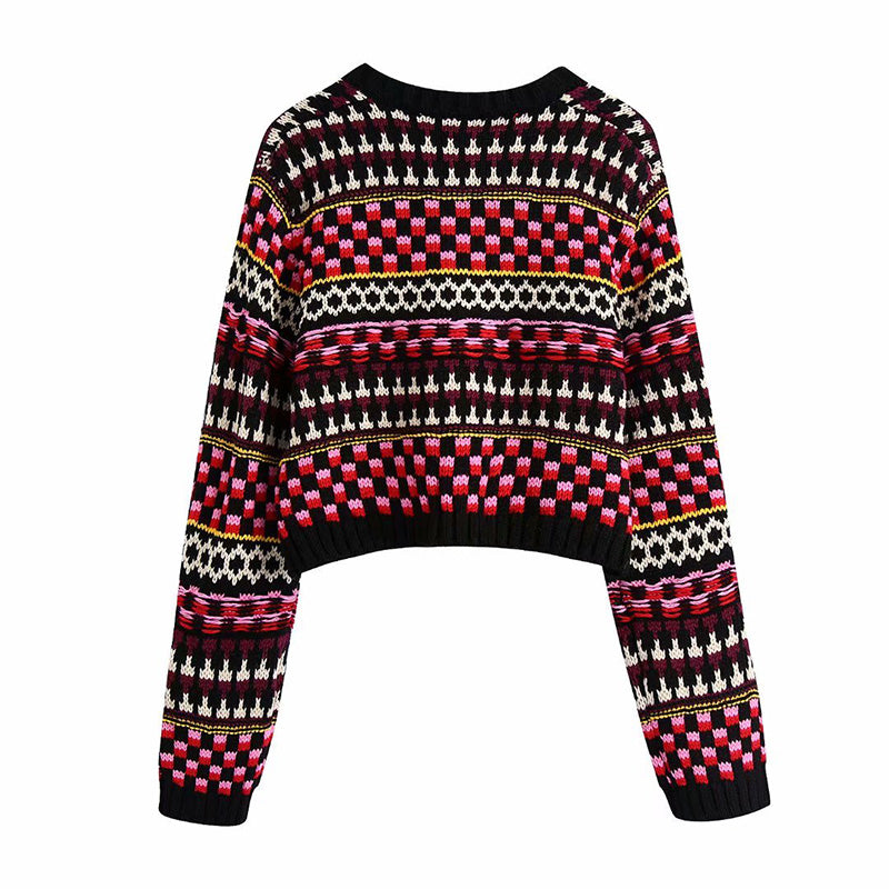 Neuer Retro-Jacquard-Pullover für europäische und amerikanische Frauen 7348