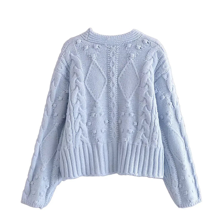 Neue gestrickte Strickjacke mit künstlichen Schmuckknöpfen 7330