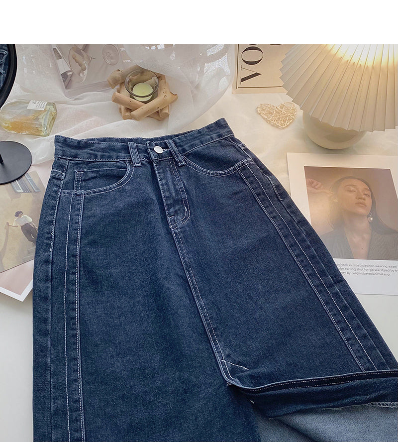 Vintage Port style split high waist denim skirt 5819