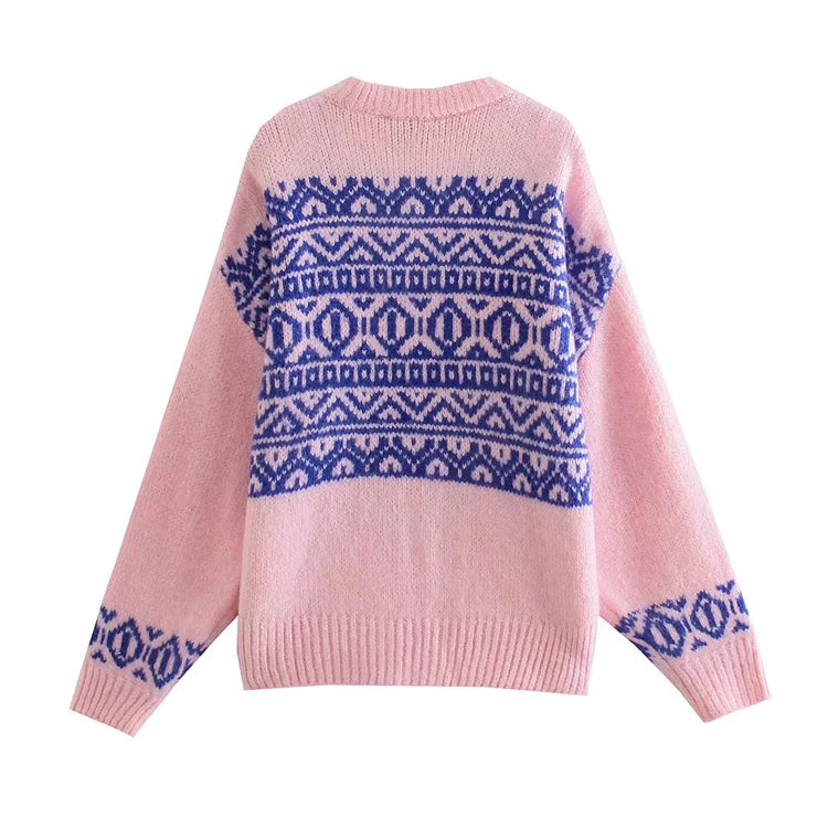 Versatile Korean jacquard loose knit sweater 7411