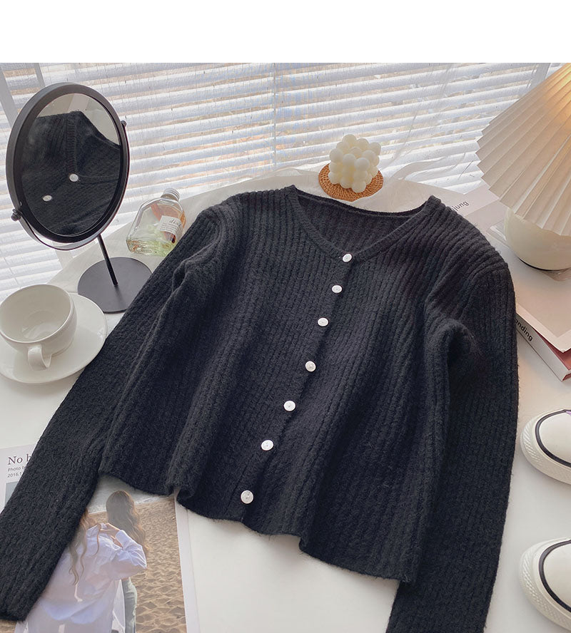 Cardigan à manches longues et col en V pour femme, tricot décontracté et polyvalent, 6554