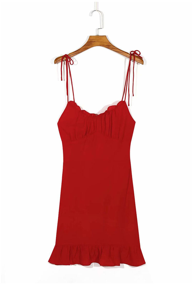Neckline short large leak back waist strap dress 7085
