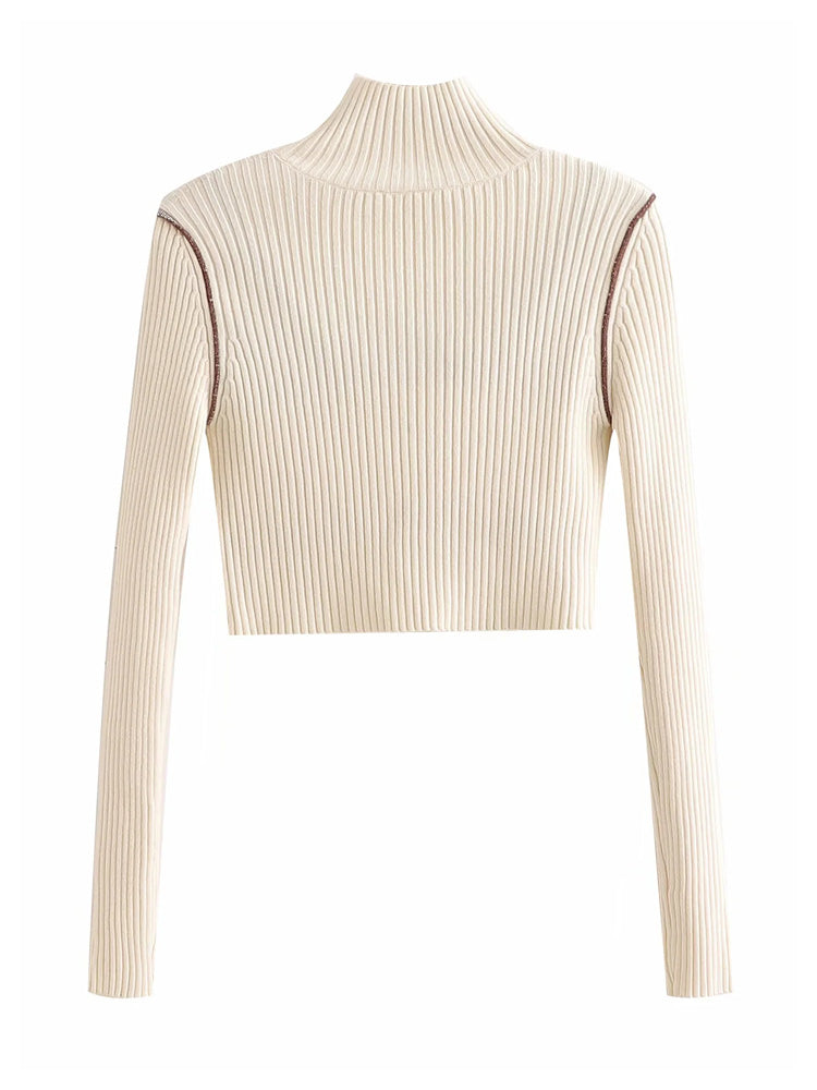 Autumn new spice girl high neck hollow button slim knit 7188