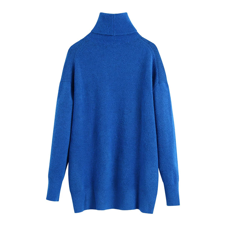 New solid color versatile loose stand collar sweater 7390