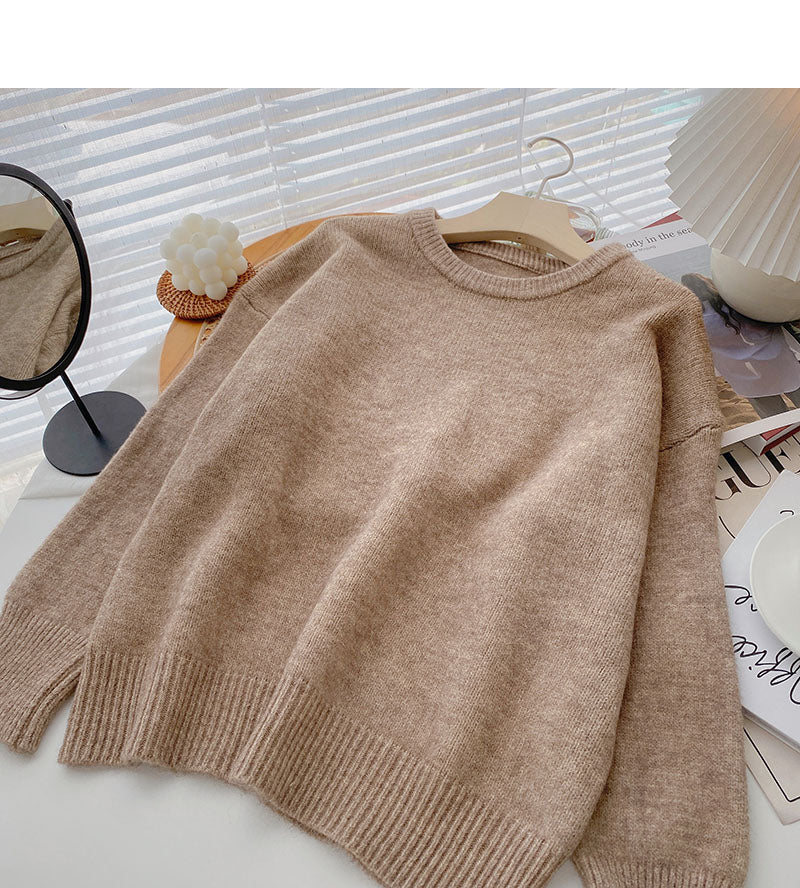 New Korean simple Pullover long sleeve loose top 5948