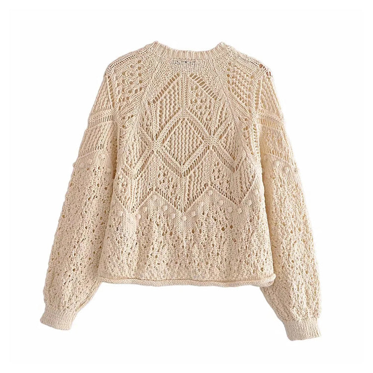 Süßer Hohlpullover Jacquard-Mesh-Pullover 7290