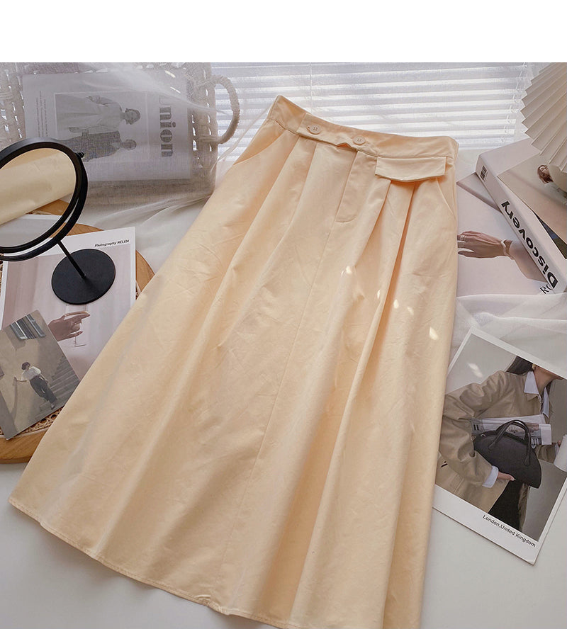 New Korean high waist thin solid color medium and long skirt 5826
