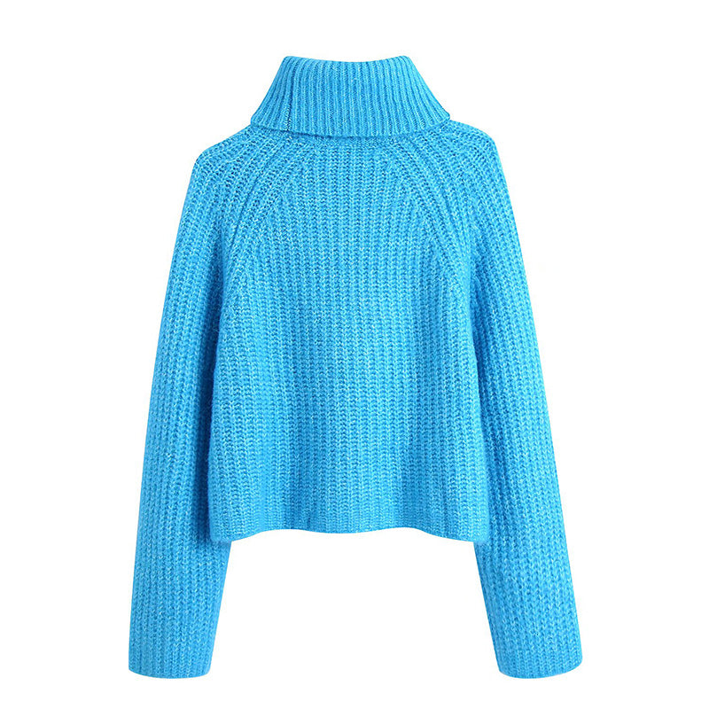 Neuer lockerer Strickpullover mit hohem Kragen und Spikes 7498