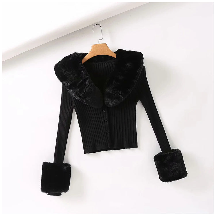 Minority Spice Girl T-shirt detachable Plush long sleeve wool collar slim fit 7153