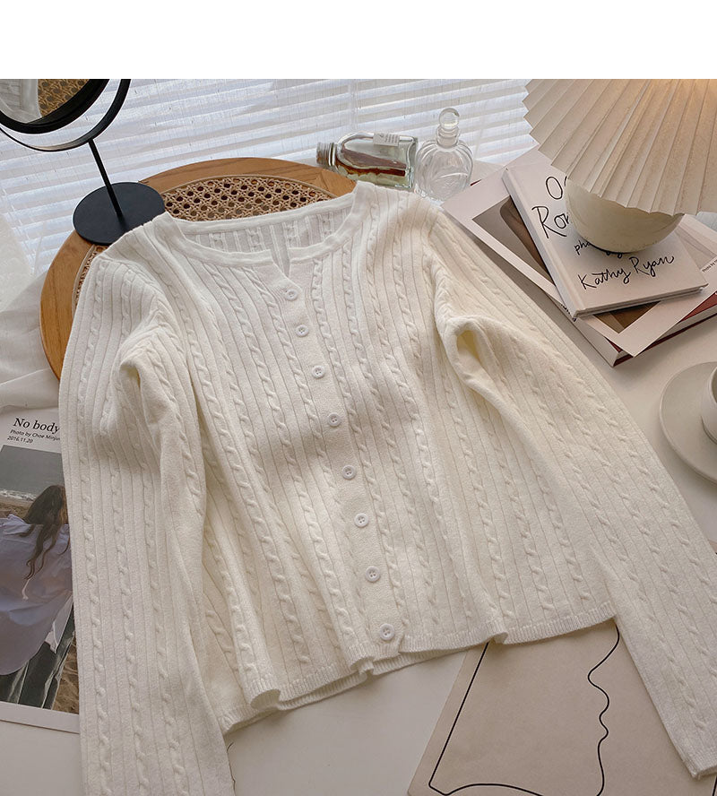 Cardigan women's knitted coat casual single breasted long sleeved top 6546