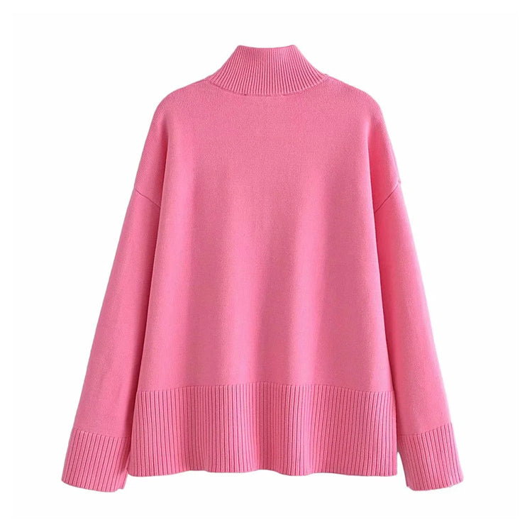 Simple and versatile zip high neck sweater 7515
