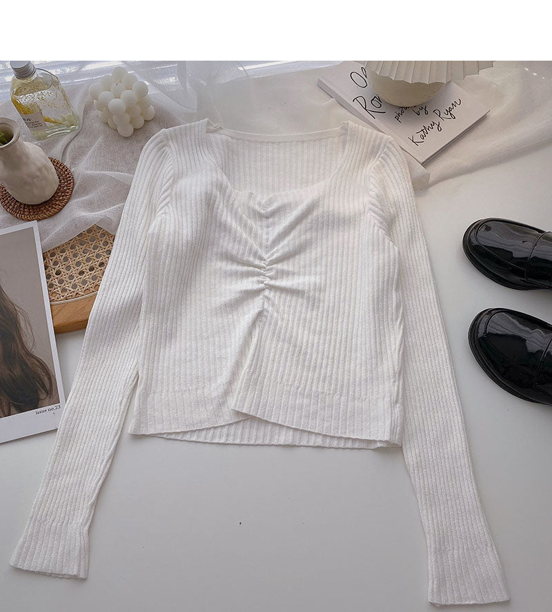 Strickwaren Korean Slim Short Thin Plissee Top Mode 6633